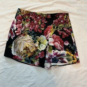 Express Black Floral Skorts with Multicolor Bloom Print